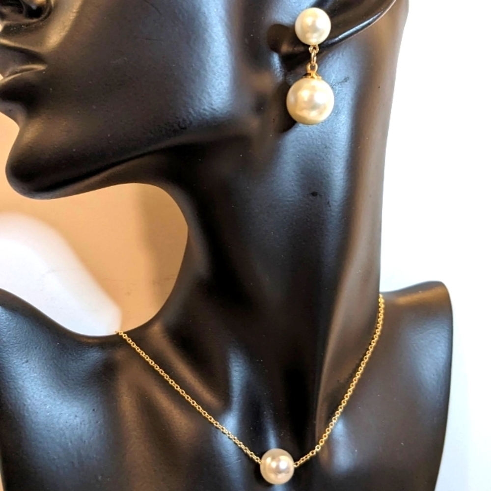Time And Tru Women's Gold Tone Faux Pearl Ball Delicate Pendant Necklace